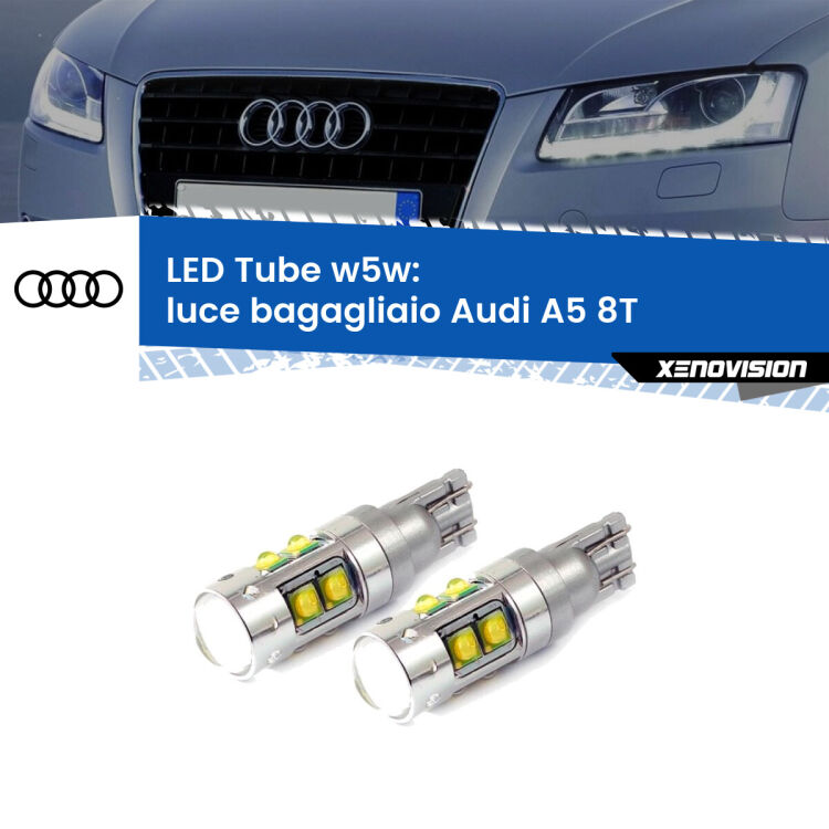 0 Luce Bagagliaio LED W5W Audi A5 8T 2007 - 2017 W5W Tube <strong>Luce Bagagliaio LED 6000k per Audi A5</strong> 8T 2007 - 2017. Lampadine <strong>W5W</strong> canbus modello Tube, luce bianco lunare, lunga durata e compatibilità.