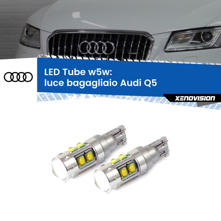 0 Luce Bagagliaio LED W5W Audi Q5 2008 - 2017 W5W Tube <strong>Luce Bagagliaio LED 6000k per Audi Q5</strong> 2008 - 2017. Lampadine <strong>W5W</strong> canbus modello Tube, luce bianco lunare, lunga durata e compatibilità.