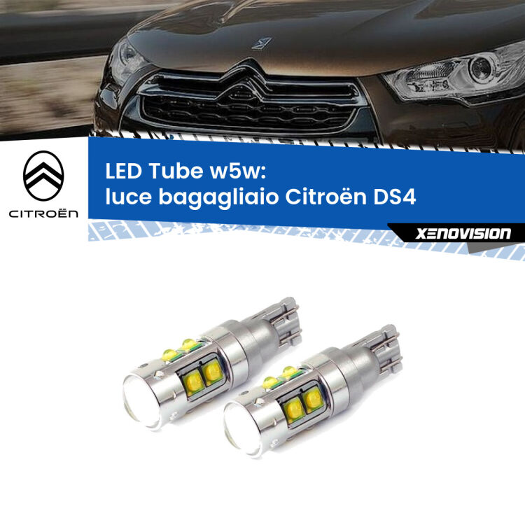0 Luce Bagagliaio LED W5W Citroën DS4 2011 - 2015 W5W Tube <strong>Luce Bagagliaio LED 6000k per Citroën DS4</strong> 2011 - 2015. Lampadine <strong>W5W</strong> canbus modello Tube, luce bianco lunare, lunga durata e compatibilità.