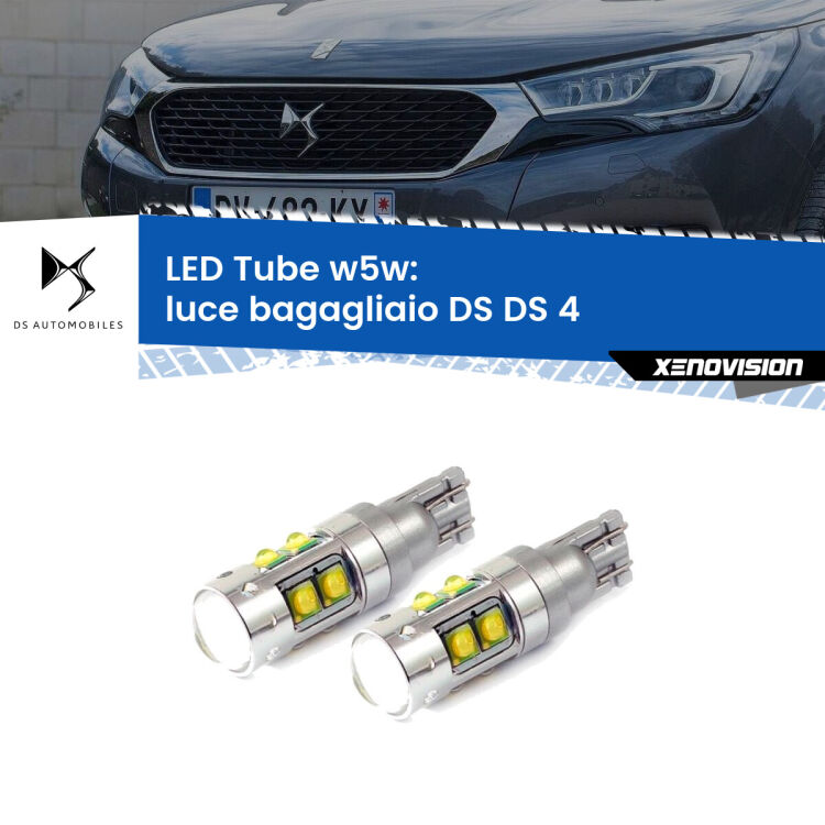 0 Luce Bagagliaio LED W5W DS DS 4 2015 in poi W5W Tube <strong>Luce Bagagliaio LED 6000k per DS DS 4</strong> 2015 in poi. Lampadine <strong>W5W</strong> canbus modello Tube, luce bianco lunare, lunga durata e compatibilità.