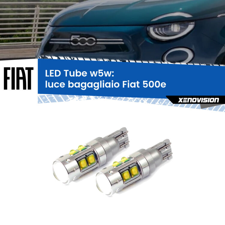 0 Luce Bagagliaio LED W5W Fiat 500e 2020 in poi W5W Tube <strong>Luce Bagagliaio LED 6000k per Fiat 500e</strong> 2020 in poi. Lampadine <strong>W5W</strong> canbus modello Tube, luce bianco lunare, lunga durata e compatibilità.