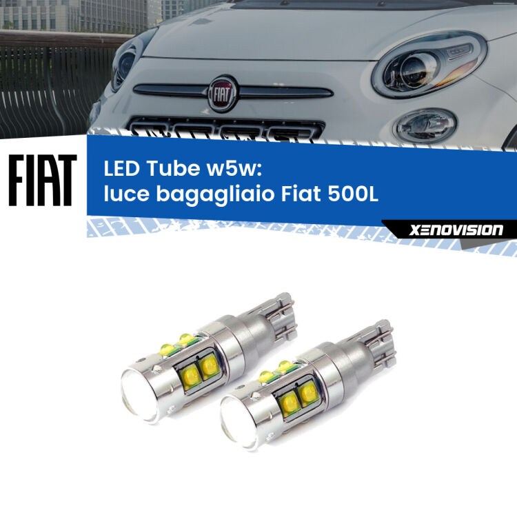 0 Luce Bagagliaio LED W5W Fiat 500L 2012 - 2018 W5W Tube <strong>Luce Bagagliaio LED 6000k per Fiat 500L</strong> 2012 - 2018. Lampadine <strong>W5W</strong> canbus modello Tube, luce bianco lunare, lunga durata e compatibilità.