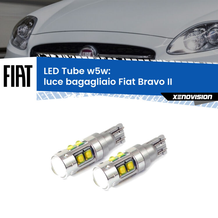 0 Luce Bagagliaio LED W5W Fiat Bravo II 2006 - 2014 W5W Tube <strong>Luce Bagagliaio LED 6000k per Fiat Bravo II</strong> 2006 - 2014. Lampadine <strong>W5W</strong> canbus modello Tube, luce bianco lunare, lunga durata e compatibilità.