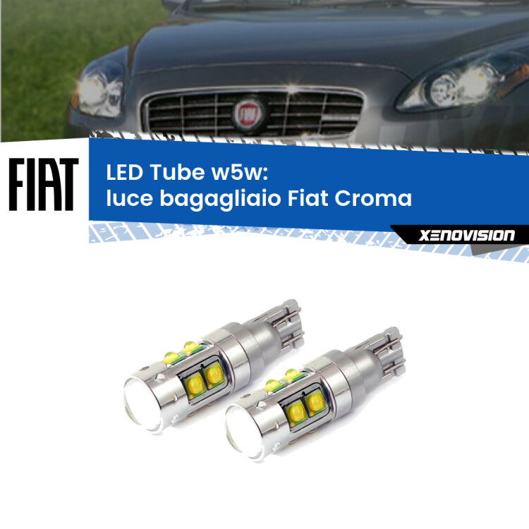 0 Luce Bagagliaio LED W5W Fiat Croma 2005 - 2010 W5W Tube <strong>Luce Bagagliaio LED 6000k per Fiat Croma</strong> 2005 - 2010. Lampadine <strong>W5W</strong> canbus modello Tube, luce bianco lunare, lunga durata e compatibilità.