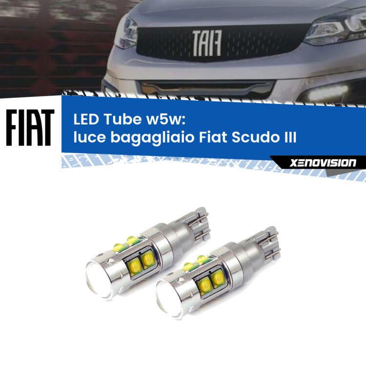 0 Luce Bagagliaio LED W5W Fiat Scudo III 2022 in poi W5W Tube <strong>Luce Bagagliaio LED 6000k per Fiat Scudo</strong> III 2022 in poi. Lampadine <strong>W5W</strong> canbus modello Tube, luce bianco lunare, lunga durata e compatibilità.