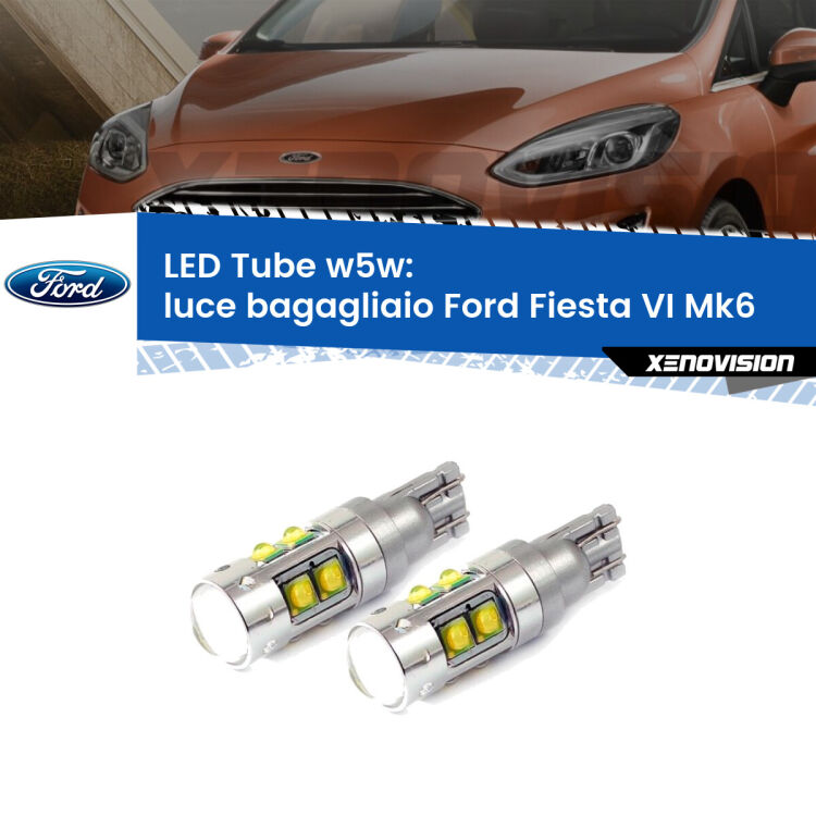 0 Luce Bagagliaio LED W5W Ford Fiesta Mk6 2008 - 2017 W5W Tube <strong>Luce Bagagliaio LED 6000k per Ford Fiesta</strong> Mk6 2008 - 2017. Lampadine <strong>W5W</strong> canbus modello Tube, luce bianco lunare, lunga durata e compatibilità.