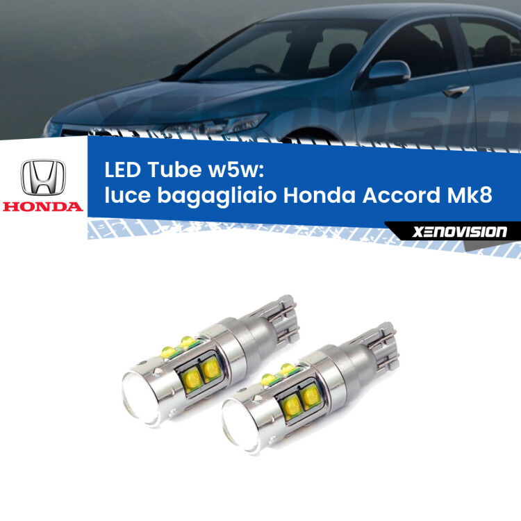 0 Luce Bagagliaio LED W5W Honda Accord Mk8 2007 - 2015 W5W Tube <strong>Luce Bagagliaio LED 6000k per Honda Accord</strong> Mk8 2007 - 2015. Lampadine <strong>W5W</strong> canbus modello Tube, luce bianco lunare, lunga durata e compatibilità.