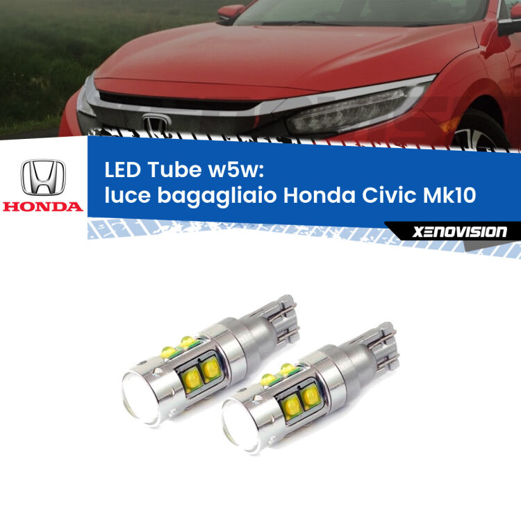 0 Luce Bagagliaio LED W5W Honda Civic Mk10 2016 - 2020 W5W Tube <strong>Luce Bagagliaio LED 6000k per Honda Civic</strong> Mk10 2016 - 2020. Lampadine <strong>W5W</strong> canbus modello Tube, luce bianco lunare, lunga durata e compatibilità.