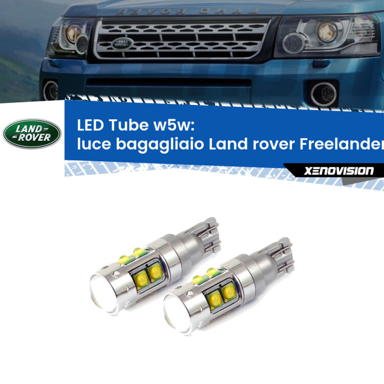 Luce Bagagliaio LED W5W Land rover Freelander 2 L359 2006 - 2014 W5W Tube <strong>Luce Bagagliaio LED 6000k per Land rover Freelander 2</strong> L359 2006 - 2014. Lampadine <strong>W5W</strong> canbus modello Tube, luce bianco lunare, lunga durata e compatibilità.