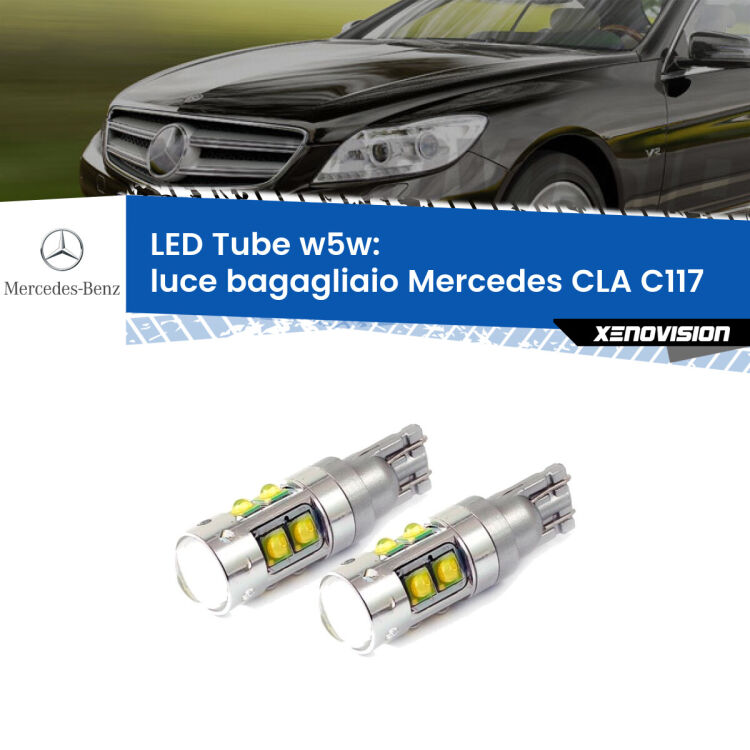 0 Luce Bagagliaio LED W5W Mercedes CLA C117 2012 - 2019 W5W Tube <strong>Luce Bagagliaio LED 6000k per Mercedes CLA</strong> C117 2012 - 2019. Lampadine <strong>W5W</strong> canbus modello Tube, luce bianco lunare, lunga durata e compatibilità.