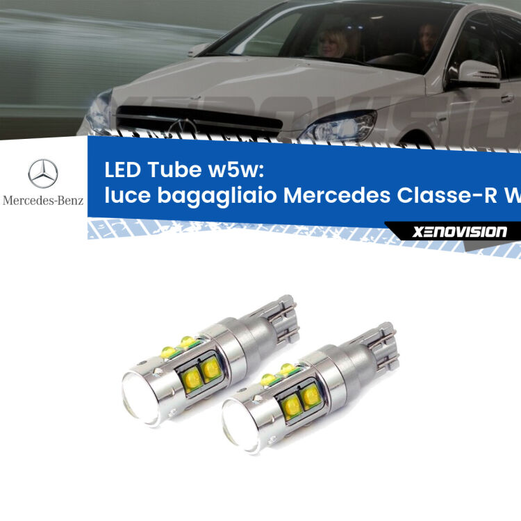 0 Luce Bagagliaio LED W5W Mercedes Classe-R W251, V251 2006 - 2014 W5W Tube <strong>Luce Bagagliaio LED 6000k per Mercedes Classe-R</strong> W251, V251 2006 - 2014. Lampadine <strong>W5W</strong> canbus modello Tube, luce bianco lunare, lunga durata e compatibilità.