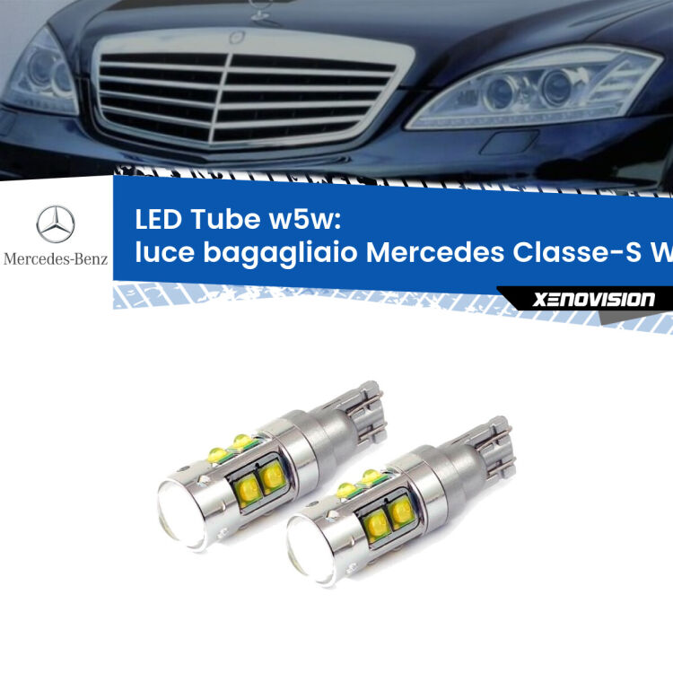 0 Luce Bagagliaio LED W5W Mercedes Classe-S W221 2005 - 2013 W5W Tube <strong>Luce Bagagliaio LED 6000k per Mercedes Classe-S</strong> W221 2005 - 2013. Lampadine <strong>W5W</strong> canbus modello Tube, luce bianco lunare, lunga durata e compatibilità.