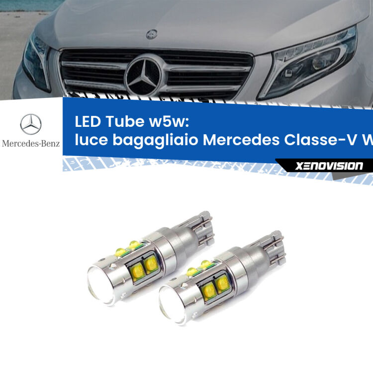 0 Luce Bagagliaio LED W5W Mercedes Classe-V W447 2014 in poi W5W Tube <strong>Luce Bagagliaio LED 6000k per Mercedes Classe-V</strong> W447 2014 in poi. Lampadine <strong>W5W</strong> canbus modello Tube, luce bianco lunare, lunga durata e compatibilità.