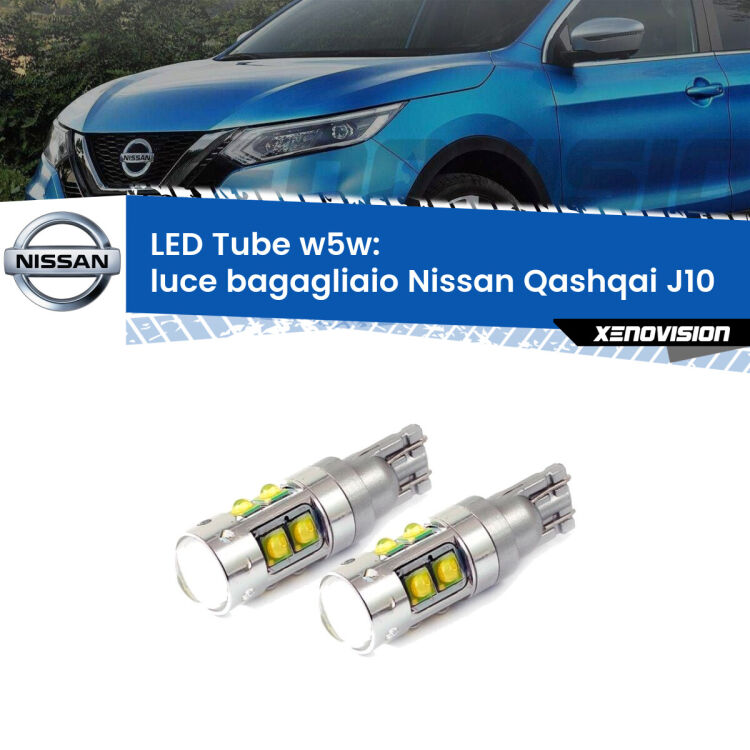 0 Luce Bagagliaio LED W5W Nissan Qashqai J10 2007 - 2013 W5W Tube <strong>Luce Bagagliaio LED 6000k per Nissan Qashqai</strong> J10 2007 - 2013. Lampadine <strong>W5W</strong> canbus modello Tube, luce bianco lunare, lunga durata e compatibilità.