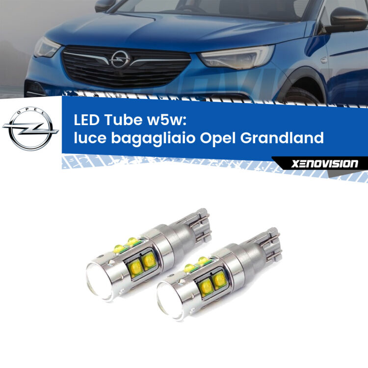 0 Luce Bagagliaio LED W5W Opel Grandland  2017 in poi W5W Tube <strong>Luce Bagagliaio LED 6000k per Opel Grandland</strong>  2017 in poi. Lampadine <strong>W5W</strong> canbus modello Tube, luce bianco lunare, lunga durata e compatibilità.