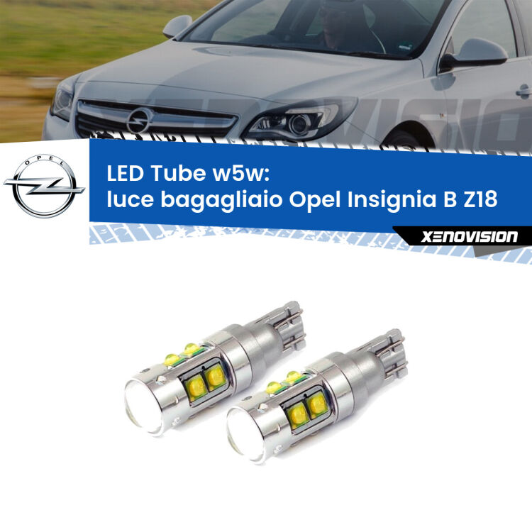 0 Luce Bagagliaio LED W5W Opel Insignia B Z18 2017 in poi W5W Tube <strong>Luce Bagagliaio LED 6000k per Opel Insignia B</strong> Z18 2017 in poi. Lampadine <strong>W5W</strong> canbus modello Tube, luce bianco lunare, lunga durata e compatibilità.