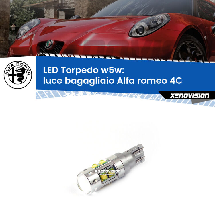 <strong>Luce Bagagliaio LED 6000k per Alfa romeo 4C</strong>  2013 in poi. Lampadine <strong>W5W</strong> canbus modello Torpedo.