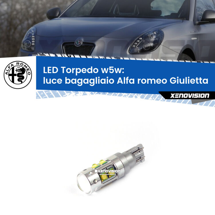 <strong>Luce Bagagliaio LED 6000k per Alfa romeo Giulietta</strong>  2010 in poi. Lampadine <strong>W5W</strong> canbus modello Torpedo.
