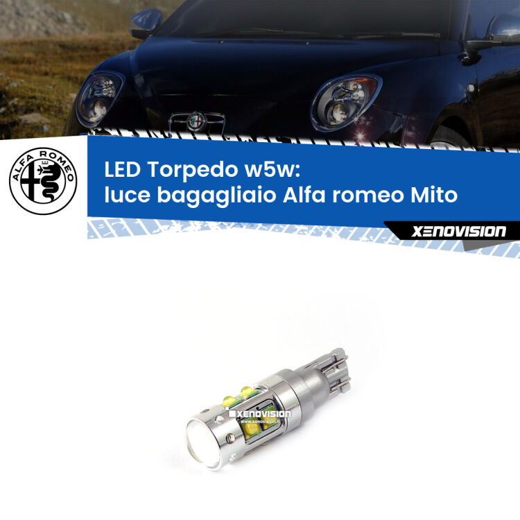 <strong>Luce Bagagliaio LED 6000k per Alfa romeo Mito</strong>  2008 - 2018. Lampadine <strong>W5W</strong> canbus modello Torpedo.