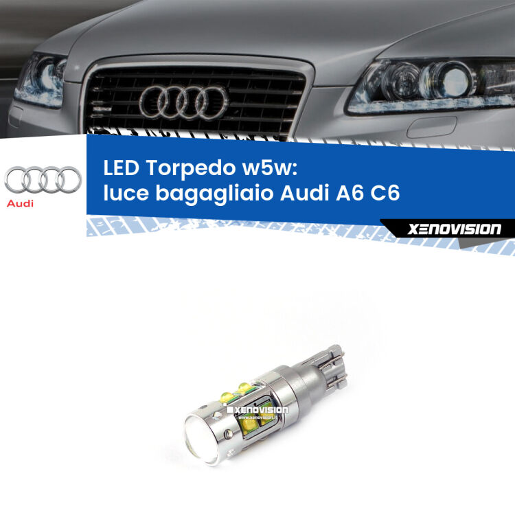 <strong>Luce Bagagliaio LED 6000k per Audi A6</strong> C6 2004 - 2011. Lampadine <strong>W5W</strong> canbus modello Torpedo.
