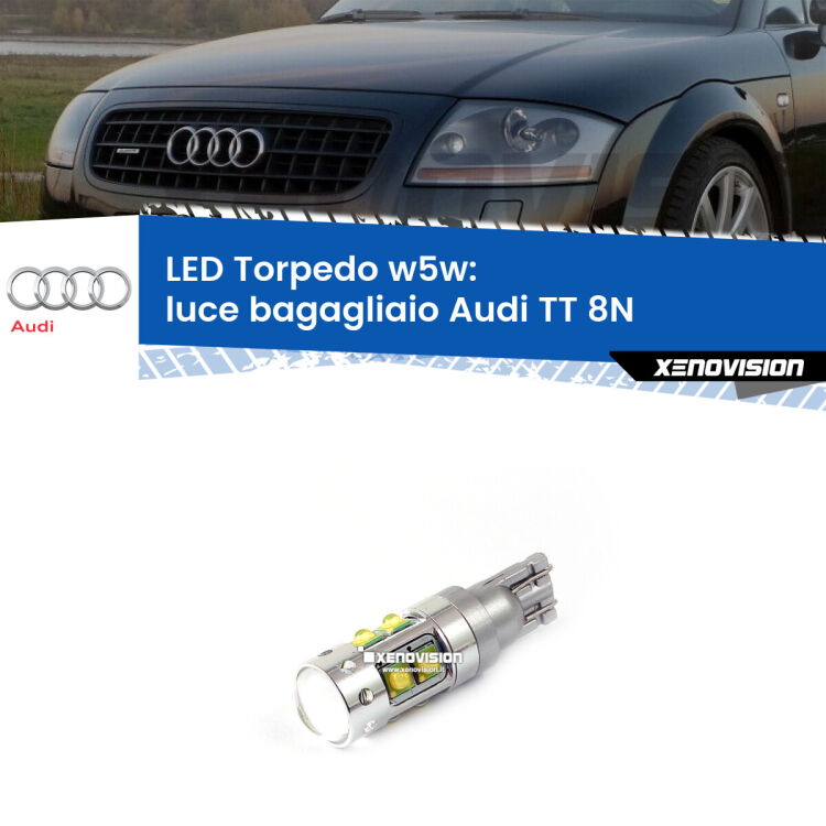 <strong>Luce Bagagliaio LED 6000k per Audi TT</strong> 8N 1998 - 2006. Lampadine <strong>W5W</strong> canbus modello Torpedo.
