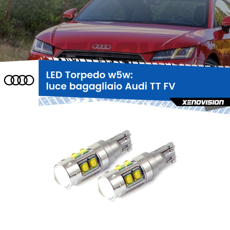 0 Luce Bagagliaio LED W5W Audi TT FV 2014 - 2018 W5W Tube <strong>Luce Bagagliaio LED 6000k per Audi TT</strong> FV 2014 - 2018. Lampadine <strong>W5W</strong> canbus modello Tube, luce bianco lunare, lunga durata e compatibilità.