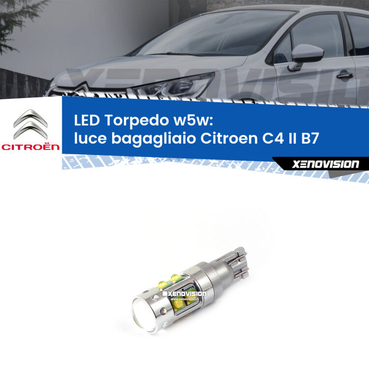 <strong>Luce Bagagliaio LED 6000k per Citroen C4 II</strong> B7 2009 - 2016. Lampadine <strong>W5W</strong> canbus modello Torpedo.