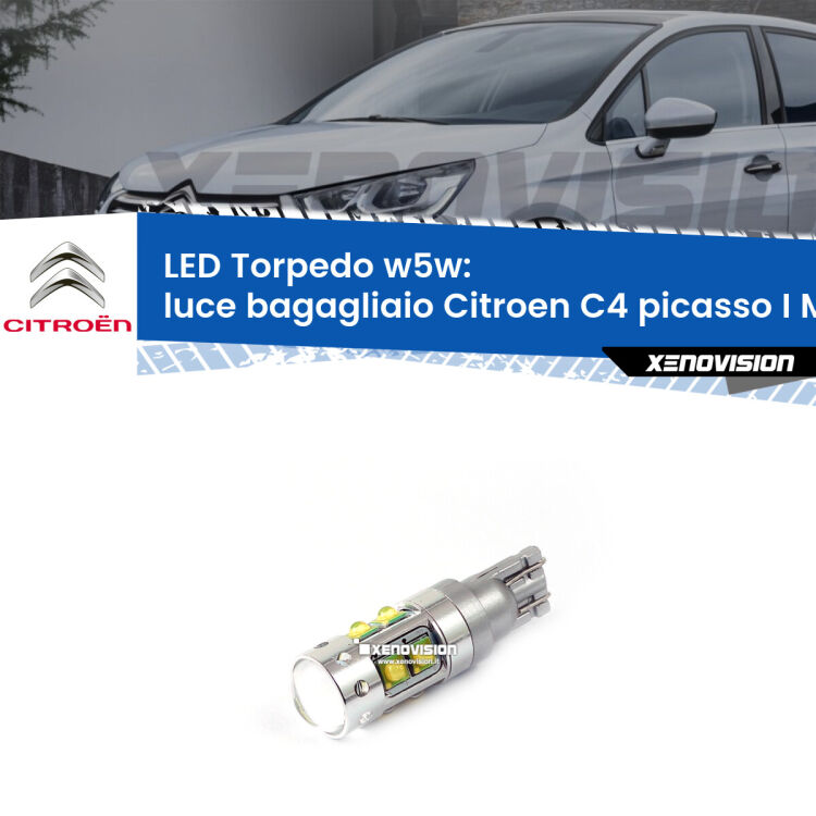 <strong>Luce Bagagliaio LED 6000k per Citroen C4 picasso I</strong> Mk1 2007 - 2013. Lampadine <strong>W5W</strong> canbus modello Torpedo.