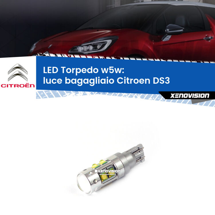<strong>Luce Bagagliaio LED 6000k per Citroen DS3</strong>  2009 - 2015. Lampadine <strong>W5W</strong> canbus modello Torpedo.