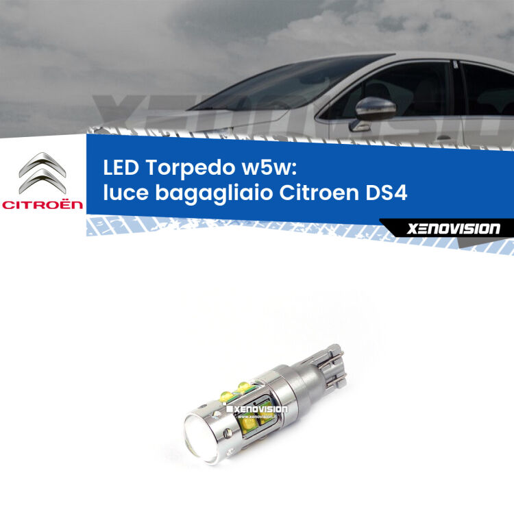 <strong>Luce Bagagliaio LED 6000k per Citroen DS4</strong>  2011 - 2015. Lampadine <strong>W5W</strong> canbus modello Torpedo.