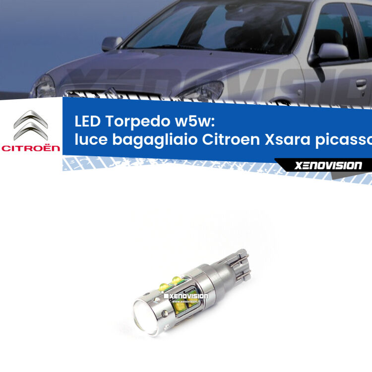 <strong>Luce Bagagliaio LED 6000k per Citroen Xsara picasso</strong> N68 1999 - 2012. Lampadine <strong>W5W</strong> canbus modello Torpedo.