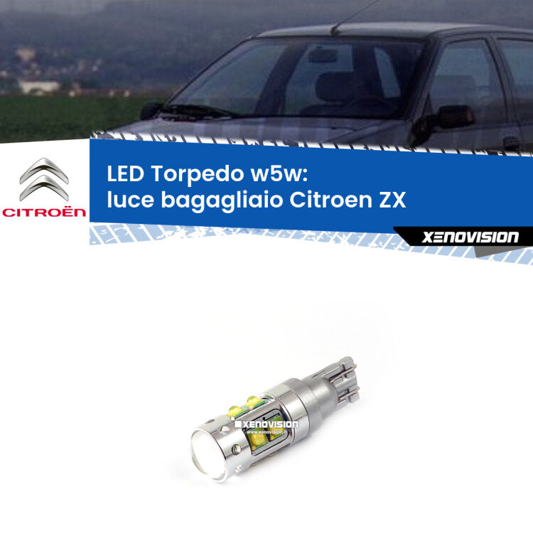 <strong>Luce Bagagliaio LED 6000k per Citroen ZX</strong>  1991 - 1997. Lampadine <strong>W5W</strong> canbus modello Torpedo.