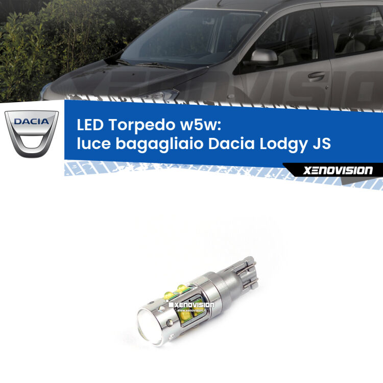 <strong>Luce Bagagliaio LED 6000k per Dacia Lodgy</strong> JS 2012 in poi. Lampadine <strong>W5W</strong> canbus modello Torpedo.