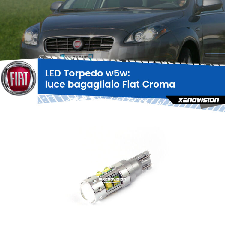 <strong>Luce Bagagliaio LED 6000k per Fiat Croma</strong>  2005 - 2010. Lampadine <strong>W5W</strong> canbus modello Torpedo.