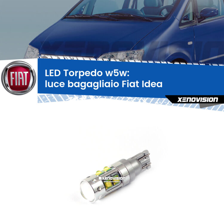 <strong>Luce Bagagliaio LED 6000k per Fiat Idea</strong>  2003 - 2015. Lampadine <strong>W5W</strong> canbus modello Torpedo.