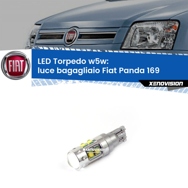 <strong>Luce Bagagliaio LED 6000k per Fiat Panda</strong> 169 2003 - 2012. Lampadine <strong>W5W</strong> canbus modello Torpedo.