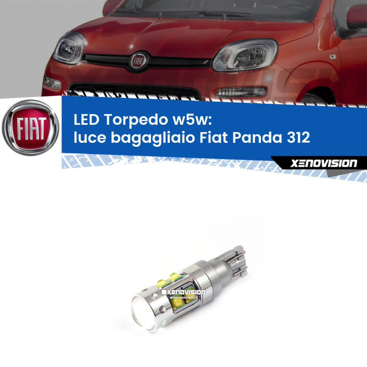 <strong>Luce Bagagliaio LED 6000k per Fiat Panda</strong> 312 2012 in poi. Lampadine <strong>W5W</strong> canbus modello Torpedo.