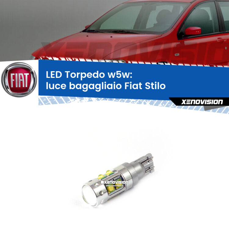 <strong>Luce Bagagliaio LED 6000k per Fiat Stilo</strong>  2001 - 2006. Lampadine <strong>W5W</strong> canbus modello Torpedo.