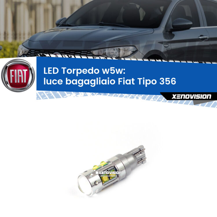<strong>Luce Bagagliaio LED 6000k per Fiat Tipo</strong> 356 2015 in poi. Lampadine <strong>W5W</strong> canbus modello Torpedo.
