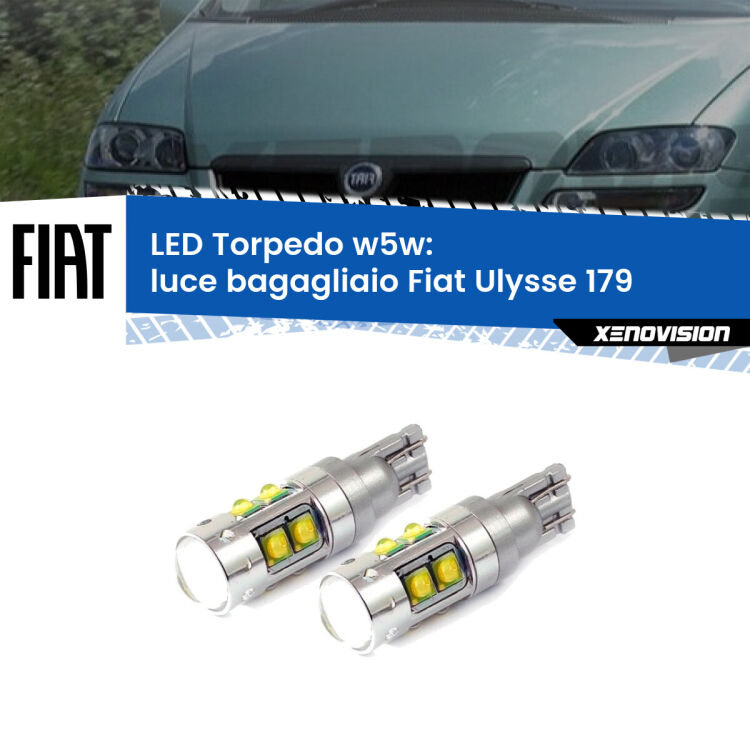 0 Luce Bagagliaio LED W5W Fiat Ulysse 179 2002 - 2011 W5W Tube <strong>Luce Bagagliaio LED 6000k per Fiat Ulysse</strong> 179 2002 - 2011. Lampadine <strong>W5W</strong> canbus modello Tube, luce bianco lunare, lunga durata e compatibilità.