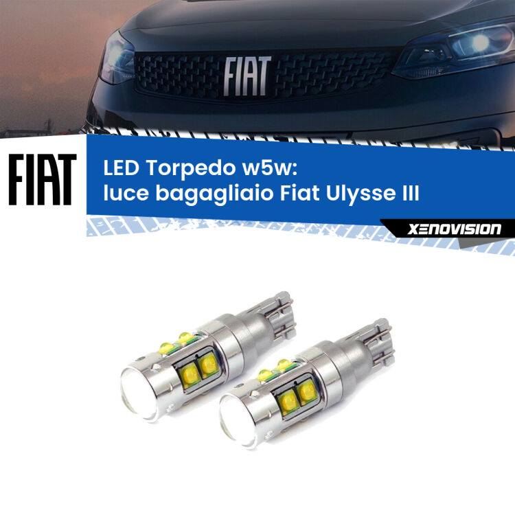 0 Luce Bagagliaio LED W5W Fiat Ulysse III 2022 in poi W5W Tube <strong>Luce Bagagliaio LED 6000k per Fiat Ulysse</strong> III 2022 in poi. Lampadine <strong>W5W</strong> canbus modello Tube, luce bianco lunare, lunga durata e compatibilità.