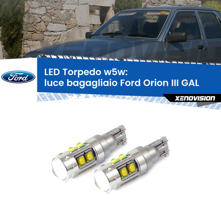 0 Luce Bagagliaio LED W5W Ford Orion III GAL 1990 - 1993 W5W Tube <strong>Luce Bagagliaio LED 6000k per Ford Orion III</strong> GAL 1990 - 1993. Lampadine <strong>W5W</strong> canbus modello Tube, luce bianco lunare, lunga durata e compatibilità.