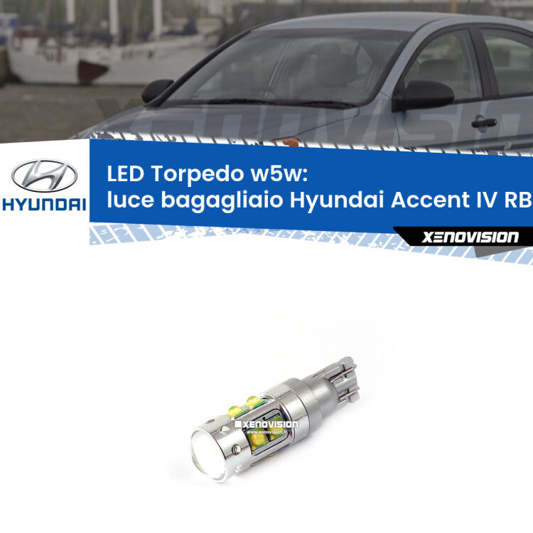 <strong>Luce Bagagliaio LED 6000k per Hyundai Accent IV</strong> RB 2010 in poi. Lampadine <strong>W5W</strong> canbus modello Torpedo.