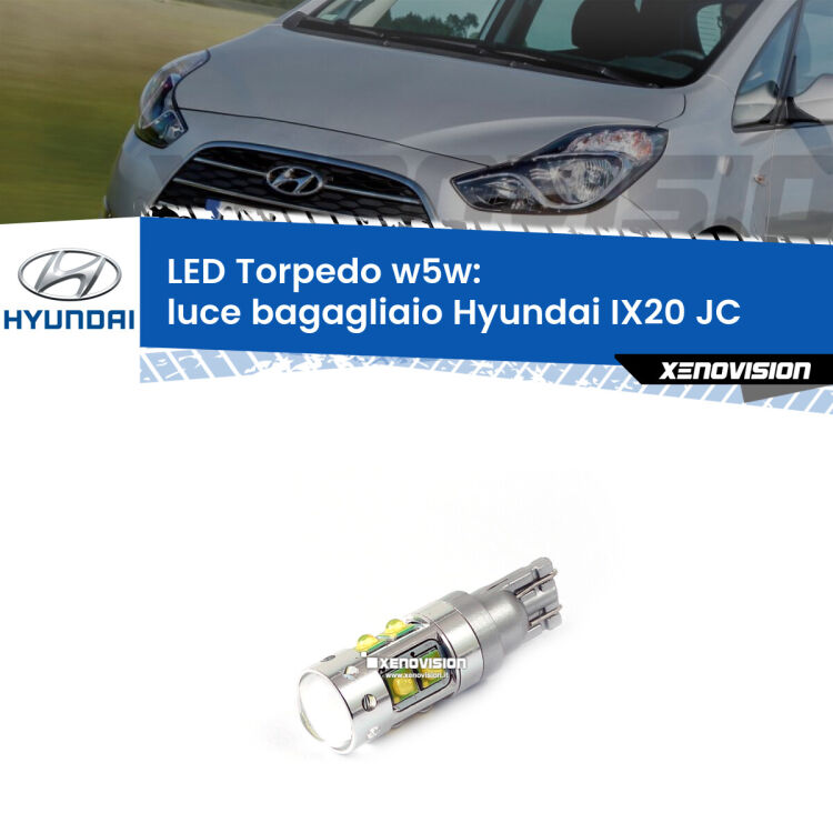 <strong>Luce Bagagliaio LED 6000k per Hyundai IX20</strong> JC 2010 in poi. Lampadine <strong>W5W</strong> canbus modello Torpedo.