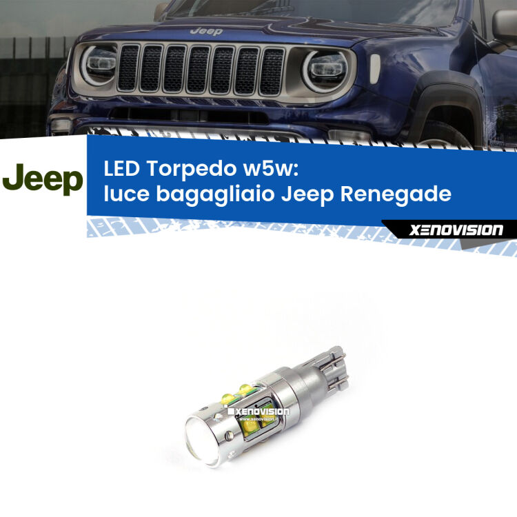 <strong>Luce Bagagliaio LED 6000k per Jeep Renegade</strong>  2014 in poi. Lampadine <strong>W5W</strong> canbus modello Torpedo.