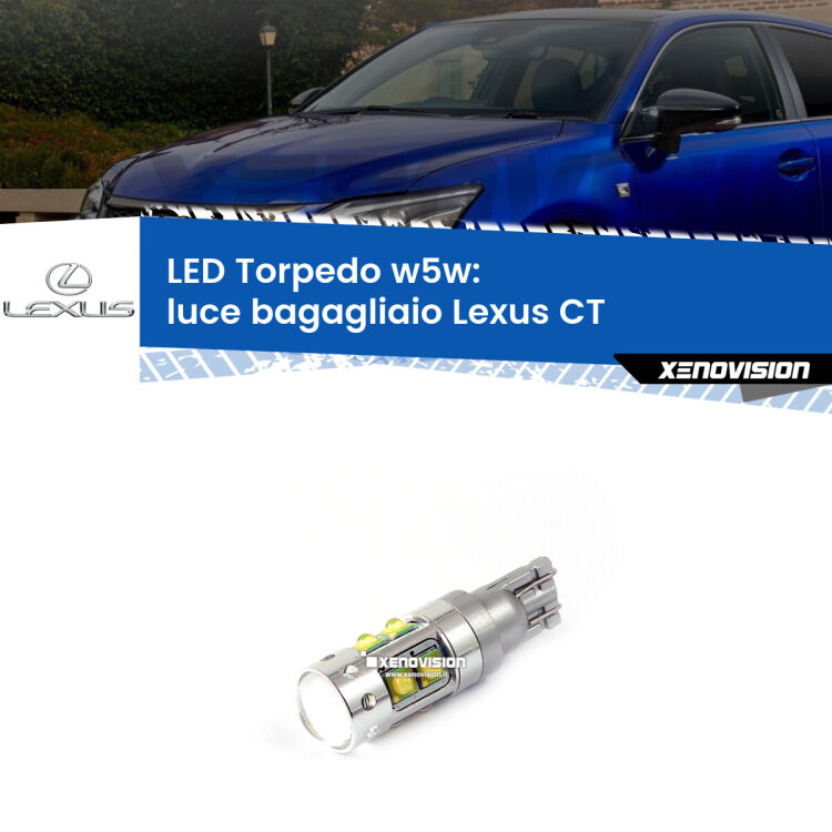 <strong>Luce Bagagliaio LED 6000k per Lexus CT</strong>  2015 in poi. Lampadine <strong>W5W</strong> canbus modello Torpedo.