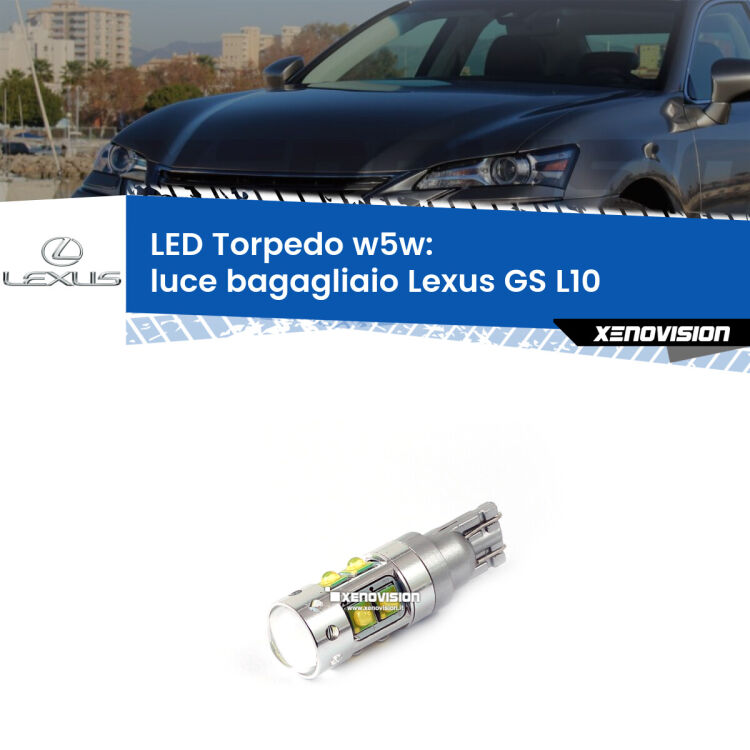 <strong>Luce Bagagliaio LED 6000k per Lexus GS</strong> L10 2011 in poi. Lampadine <strong>W5W</strong> canbus modello Torpedo.