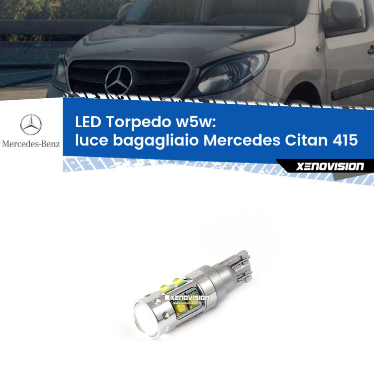 <strong>Luce Bagagliaio LED 6000k per Mercedes Citan</strong> 415 2012 in poi. Lampadine <strong>W5W</strong> canbus modello Torpedo.