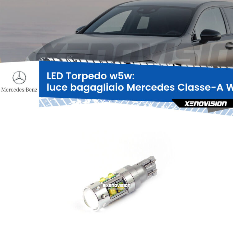 <strong>Luce Bagagliaio LED 6000k per Mercedes Classe-A</strong> W176 2012 - 2018. Lampadine <strong>W5W</strong> canbus modello Torpedo.