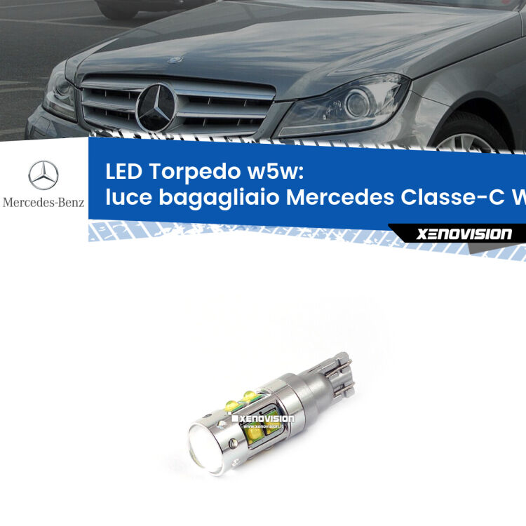 <strong>Luce Bagagliaio LED 6000k per Mercedes Classe-C</strong> W204 2007 - 2014. Lampadine <strong>W5W</strong> canbus modello Torpedo.